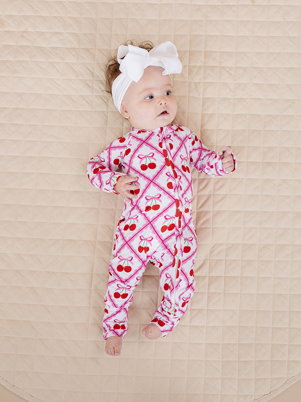 Bamboo Zip Romper | Cherry Bow