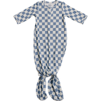 Blue Checkered Ribbed Bamboo Knot Gown