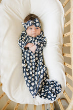 Navy Daisy Ribbed Bamboo Knot Gown