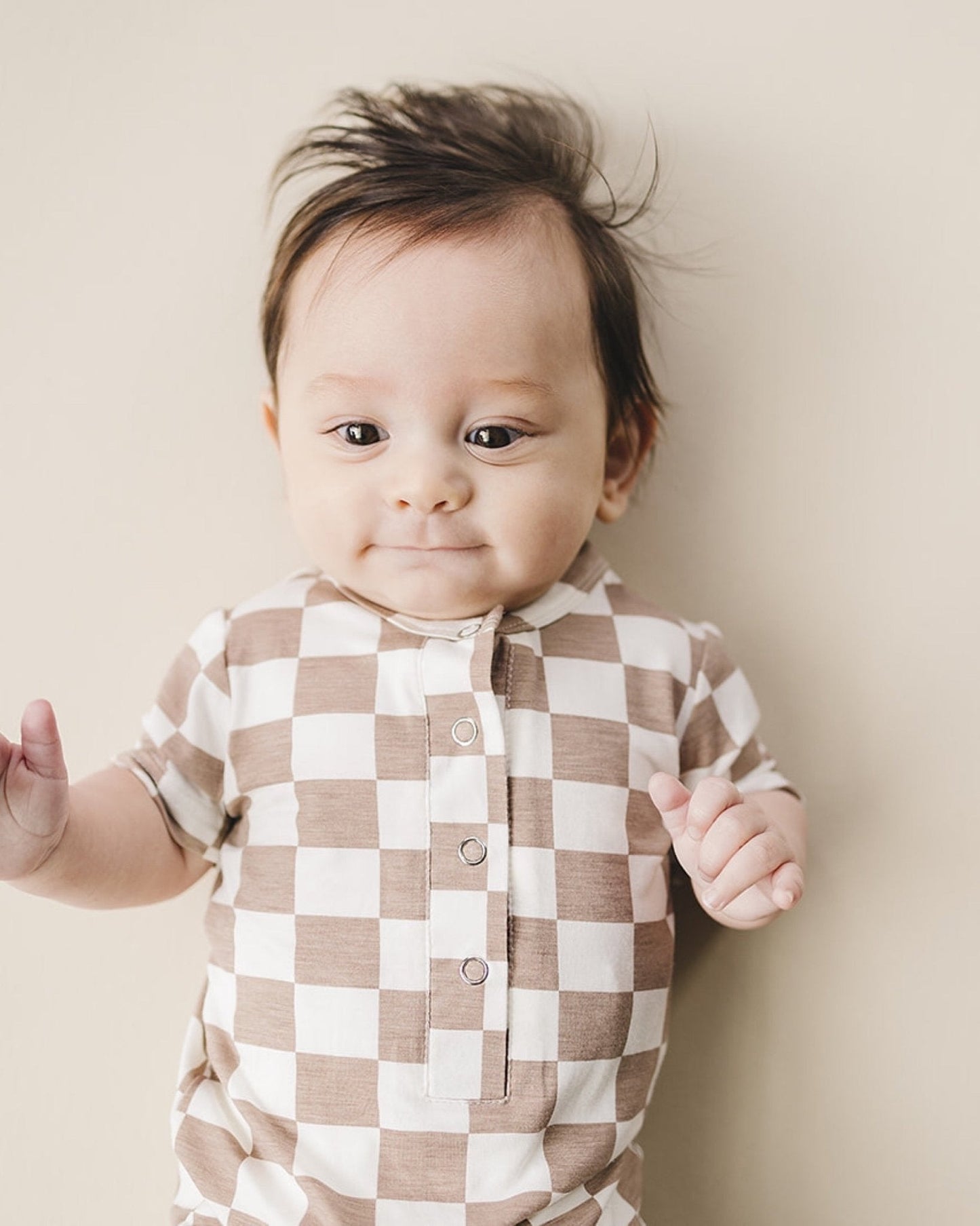 Checkered Bamboo Jumpsuit | Latte