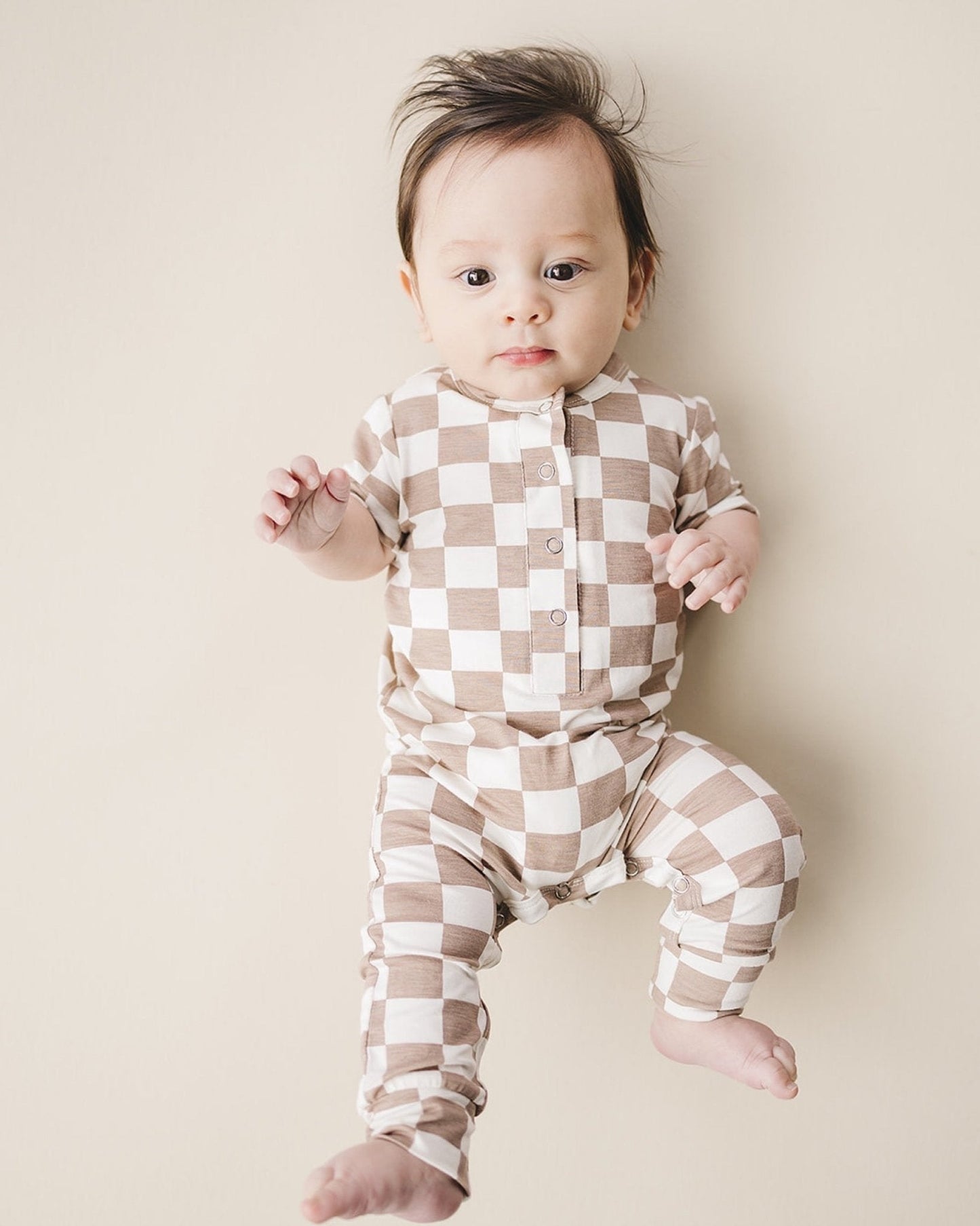 Checkered Bamboo Jumpsuit | Latte