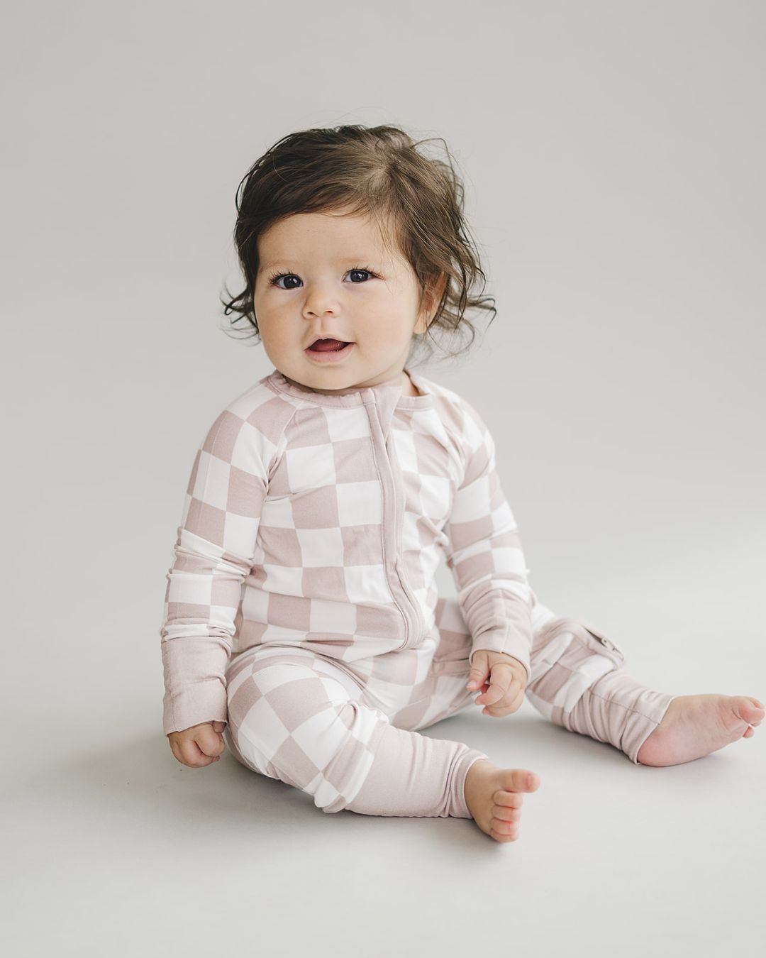 Zip Romper | Latte Checkered