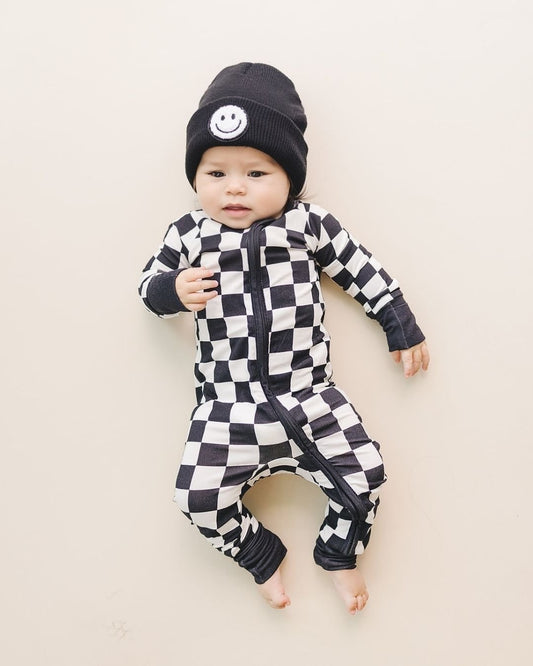 Zip Romper | Black Checkered