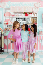 Bright Lilac 3/4 Sleeve Pocket Twirl Dress