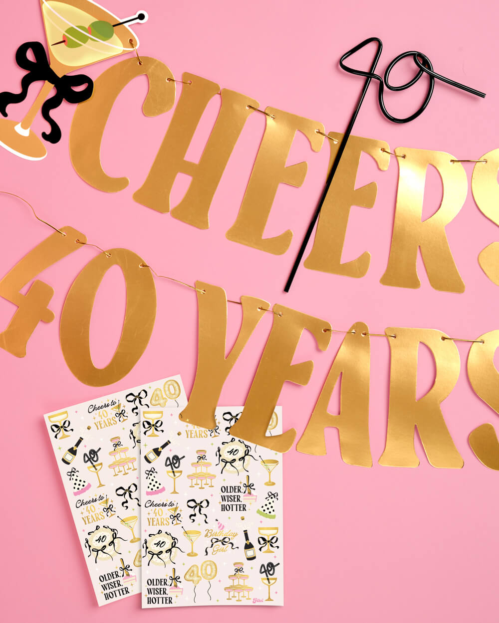 40th Bday Bundle - tats, banner, + straw