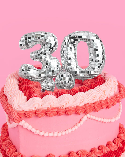 Thirty (30) Disco Topper - 6 pc mirrored cake toppers