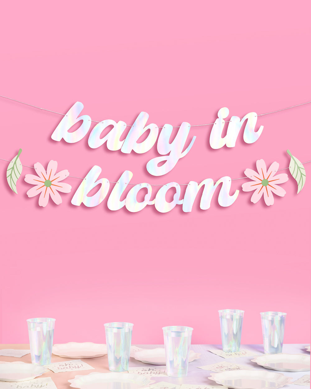Baby in Bloom Banner - iridescent foil banner